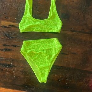 Beach Riot 2 piece green leopard print size small